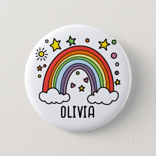 Whimsical Rainbow Personalized Girls Button
