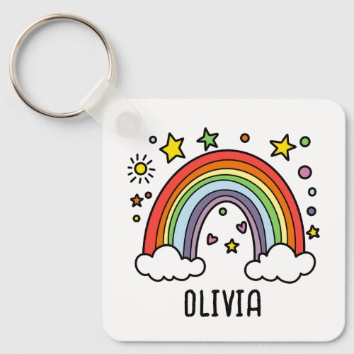 Whimsical Rainbow Personalized Girls Keychain