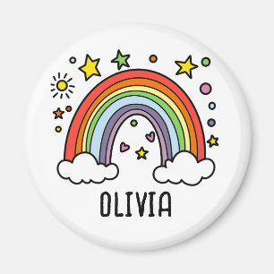 Whimsical Rainbow Personalized Girls Magnet