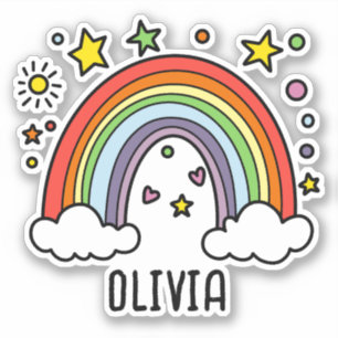 Whimsical Rainbow Personalized Girls Sticker
