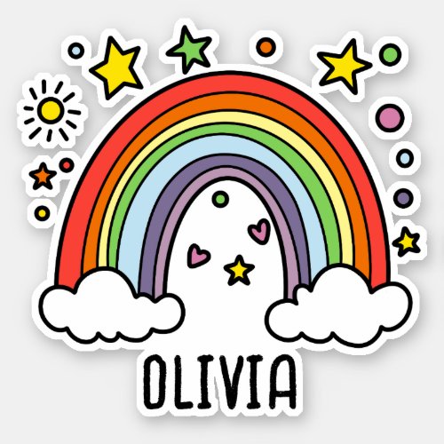Whimsical Rainbow Personalized Girls Sticker
