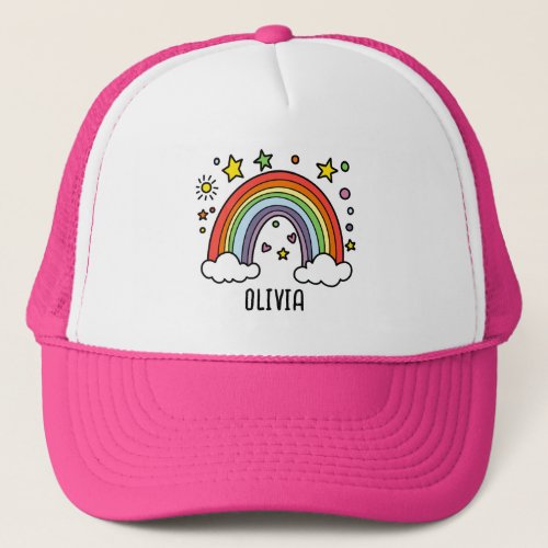 Whimsical Rainbow Personalized Girls Trucker Hat