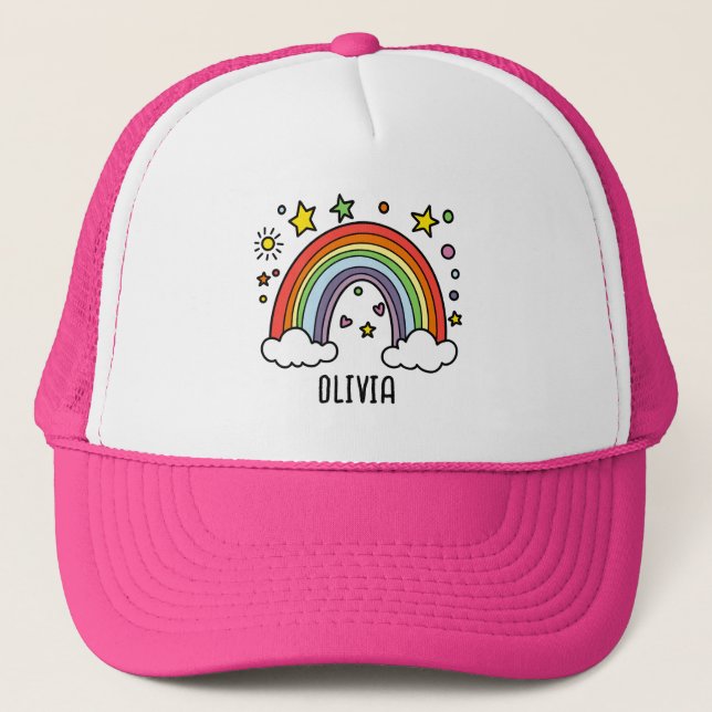 Whimsical Rainbow Personalized Girls Trucker Hat (Front)