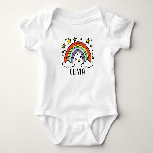Whimsical Rainbow Personalized Name Design  Baby Bodysuit (Front)