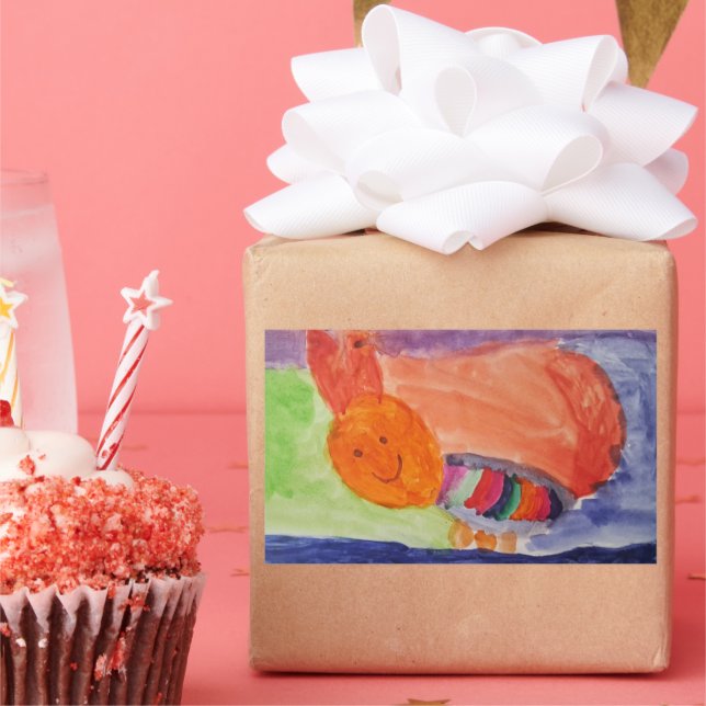 Whimsical Rainbow Squirrel Birthday  Rectangular Sticker (Party)