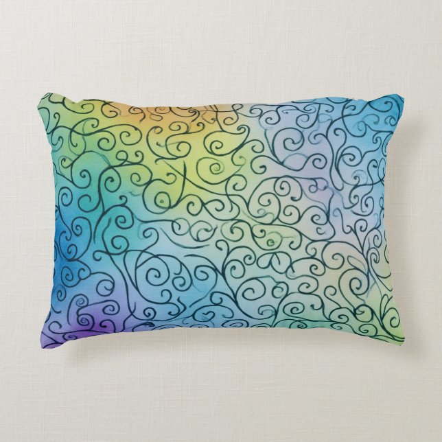 Whimsical Rainbow Swirl Pattern Abstract Colorful Accent Pillow (Front)