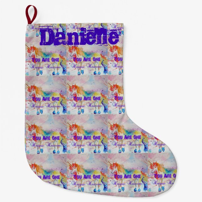Whimsical Rainbow Unicorn Art Christmas Stocking (Front)
