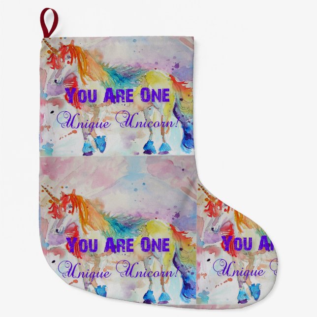 Whimsical Rainbow Unicorn Art Christmas Stocking (Front)