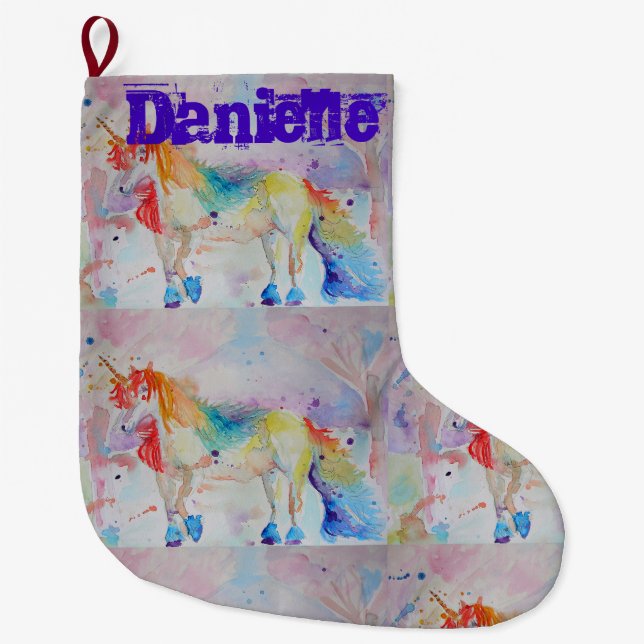 Whimsical Rainbow Unicorn Art Christmas Stocking (Front)