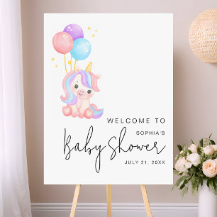 Whimsical Rainbow Unicorn Baby Shower Welcome Sign