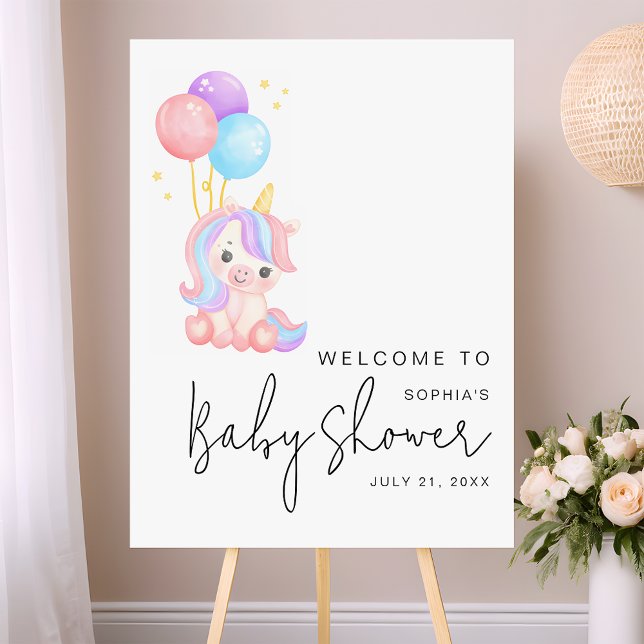 Whimsical Rainbow Unicorn Baby Shower Welcome Sign (Creator Uploaded)