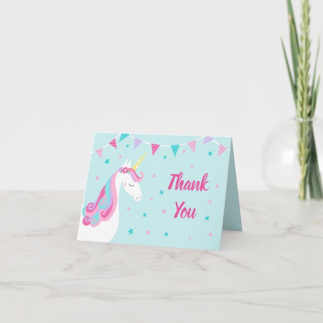 Whimsical Rainbow Unicorn Birthday Thank You Card (Front)