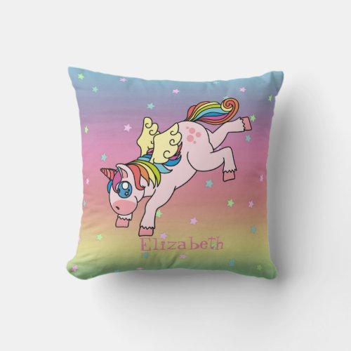 Whimsical Rainbow Unicorn Ombre Throw Pillow