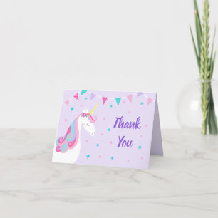 Whimsical Rainbow Unicorn Purple Birthday Letterpress Thank You Card