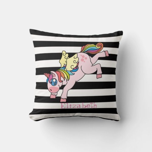 Whimsical Rainbow Unicorn Striped Throw Pillow