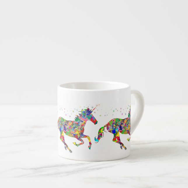 Whimsical Rainbow Unicorns Espresso Mug (Front Right)