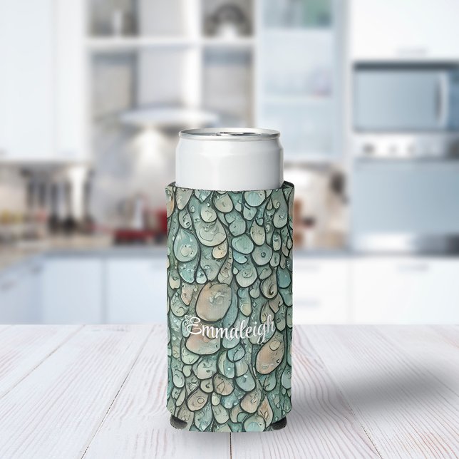 Whimsical Raindrops Monogrammed Seltzer Can Cooler (Creator Uploaded)