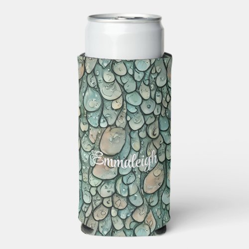 Whimsical Raindrops Monogrammed Seltzer Can Cooler