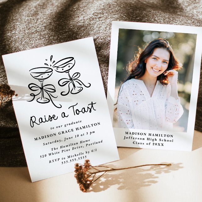Whimsical Raise a Toast Photo Graduation Party Invitation (Creator Uploaded)