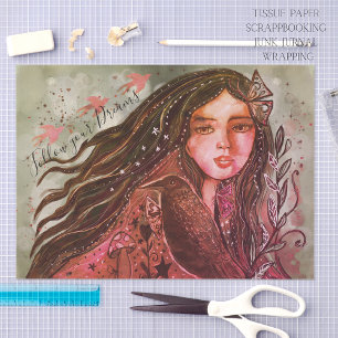 Whimsical Raven Girl Follow Your Dream Mixed Media Tissue Paper