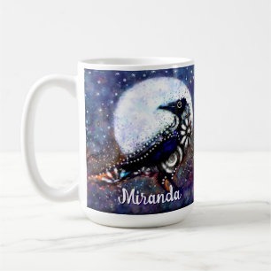 Whimsical Raven Moon Floral Abstract Personalized Coffee Mug