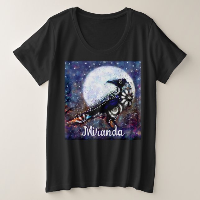 Whimsical Raven Moon Floral Abstract Personalized Plus Size T-Shirt (Design Front)