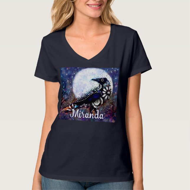 Whimsical Raven Moon Floral Abstract Personalized T-Shirt (Front)