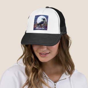 Whimsical Raven Moon Floral Abstract Personalized Trucker Hat