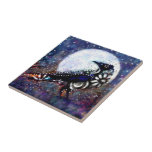 Whimsical Raven Moon Floral Black White Blue Ceramic Tile<br><div class="desc">Whimsical Raven Moon Floral Black White Blue
Please follow me; I create new designs and products daily!
Feel free to contact me with your design needs.</div>