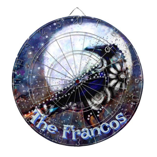 Whimsical Raven Moon Floral Personalized Dart Board (Front)