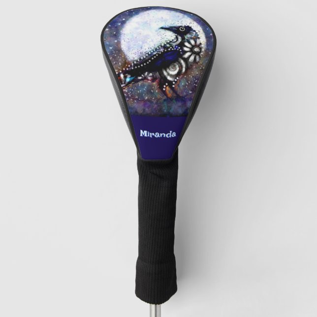 Whimsical Raven Moon Floral Personalized Golf Head Cover (Front)