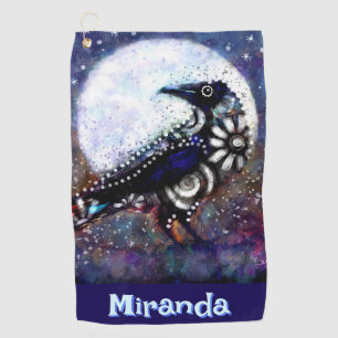 Whimsical Raven Moon Floral Personalized Golf Towel