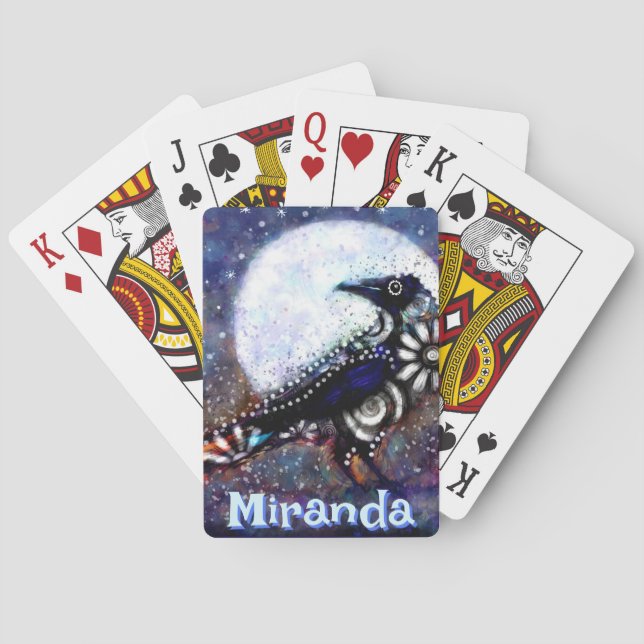 Whimsical Raven Moon Floral Personalized Poker Cards (Back)