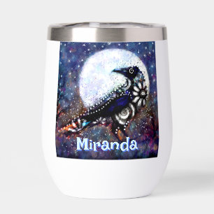 Whimsical Raven Moon Floral Personalized Thermal Wine Tumbler