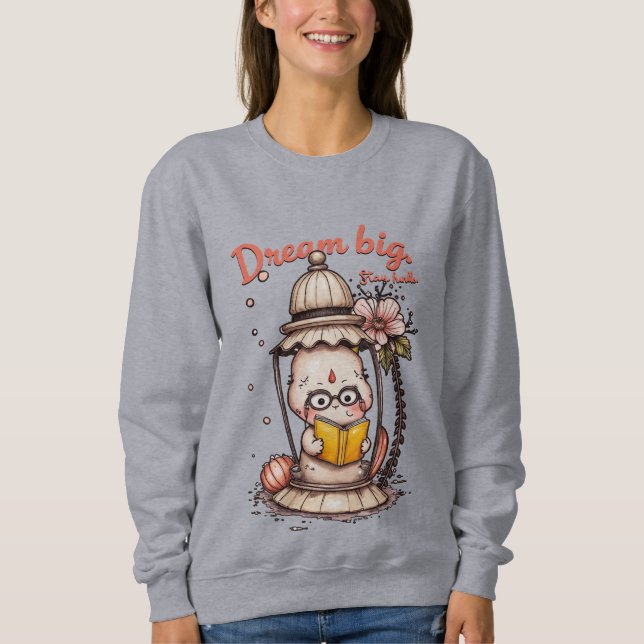 Whimsical Reading Buddha Lantern Design Sweatshirt (Front)