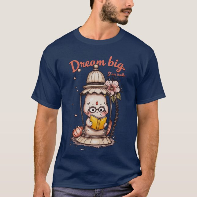 Whimsical Reading Buddha Lantern Design T-Shirt (Front)