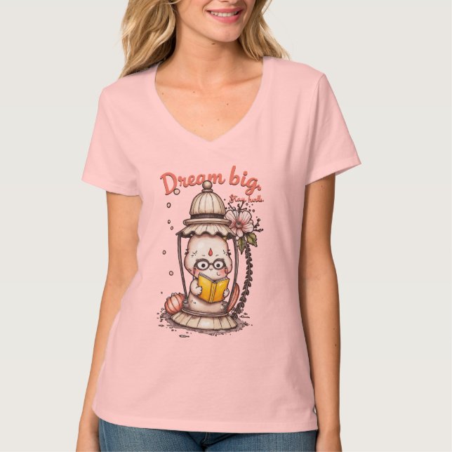 Whimsical Reading Buddha Lantern Design T-Shirt (Front)