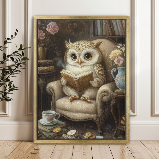 Whimsical Reading Owl Book Lover Art Print (Creator Uploaded)