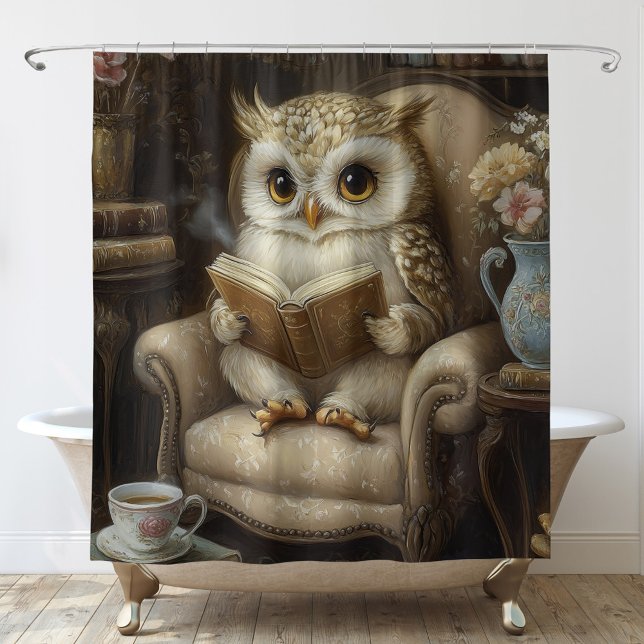 Whimsical Reading Owl Shower Curtain (Creator Uploaded)