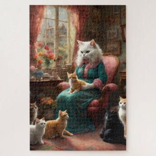 Whimsical Realistic Mama Cat & Kittens Jigsaw Puzzle