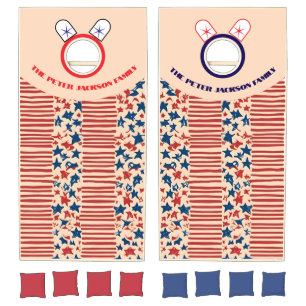 Whimsical Red and Blue Cornhole Set