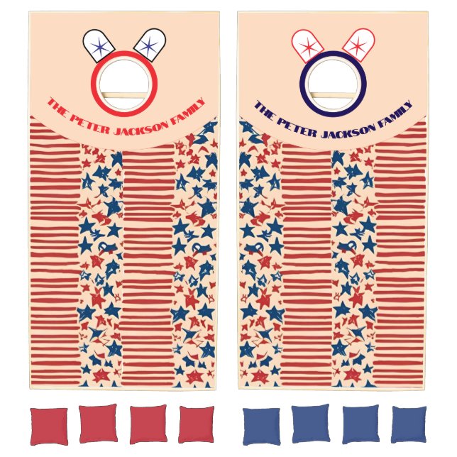 Whimsical Red and Blue Cornhole Set (Set)