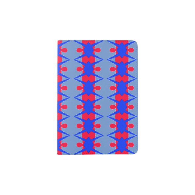Whimsical Red and Blue Pattern on Passport Holder (Front)
