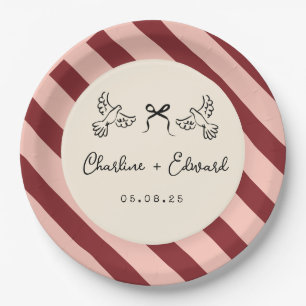 Whimsical Red and Blush Pink Striped Wedding  Paper Plates