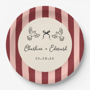 Whimsical Red and Blush Pink Striped Wedding  Paper Plates