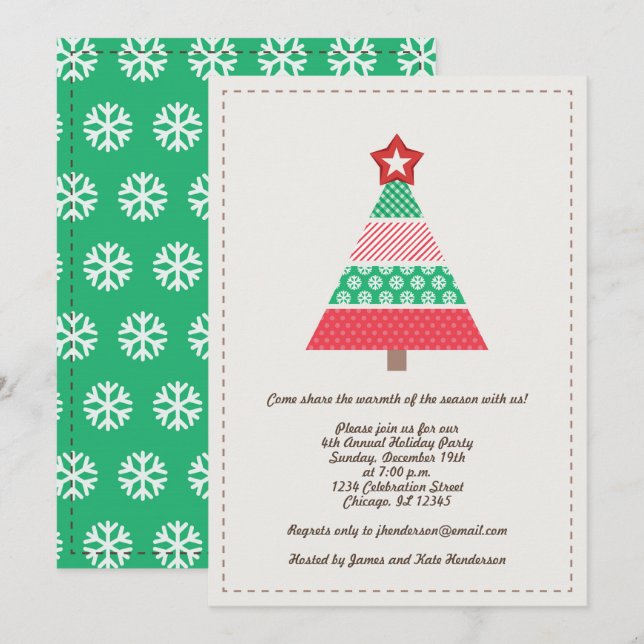 Whimsical Red and Green Christmas Tree Party Invitation (Front/Back)