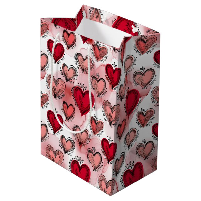 Whimsical Red and Pink Hearts Valentine's Medium Gift Bag (Back Angled)