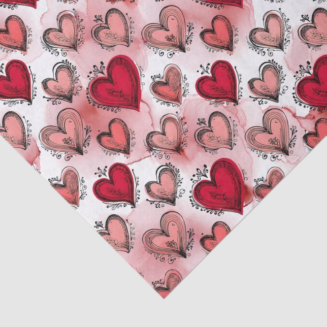 Whimsical Red and Pink Hearts Valentine's Tissue Paper (Detail)