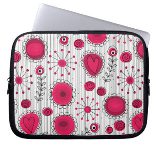 Whimsical red and white hearts and flowers floral laptop sleeve