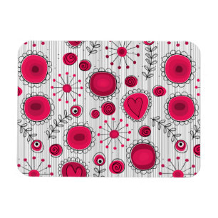 Whimsical red and white hearts and flowers floral magnet